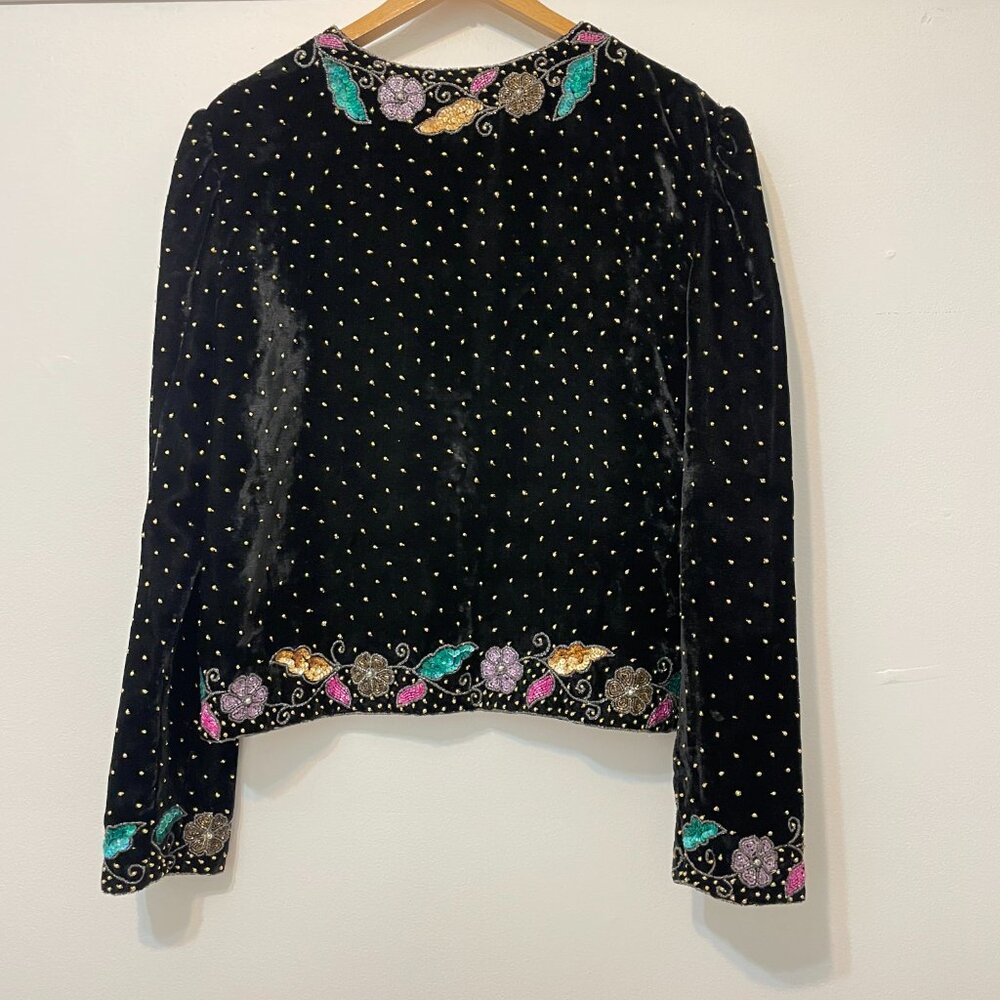 Velvet Beaded Short Party Jacket Size M - Picture 5 of 9